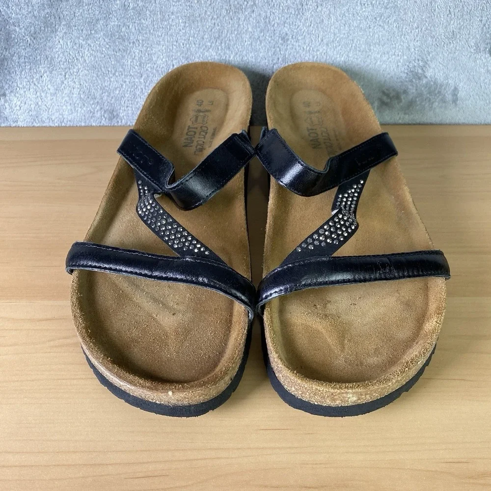Naot Hawaii Sandals Womens Size US 9 40 Rhinestone Slide Leather Wedge Strap
